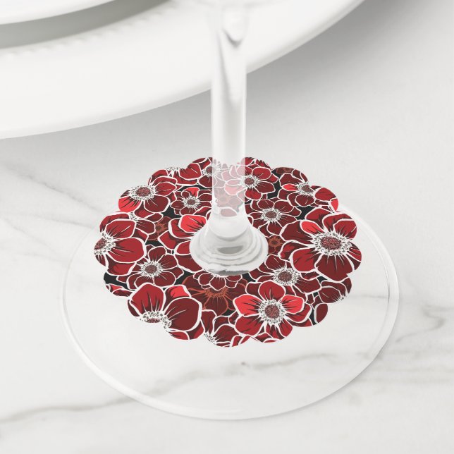 Mandala Flowers 4 Wine Glass Tag (Close Up)