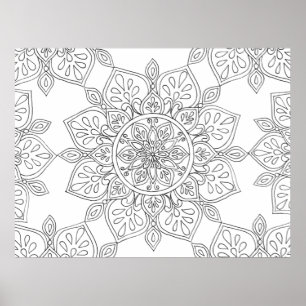 Mandala for Coloring Black White Floral Poster