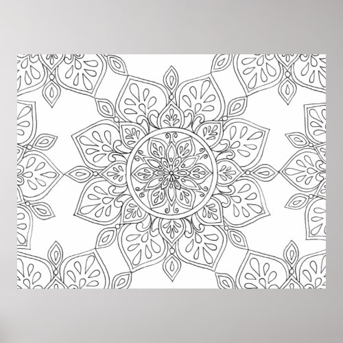 Mandala for Coloring Black White Floral Poster