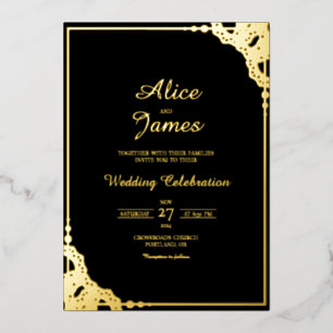 Mandala Frame Elegant Black Gold Foil Wedding Invitation