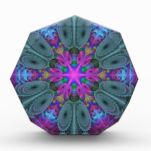 Mandala From Center Colorful Fractal Art With Pink Acrylic Award