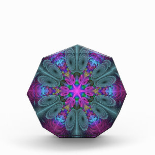 Mandala From Center Colorful Fractal Art With Pink Acrylic Award