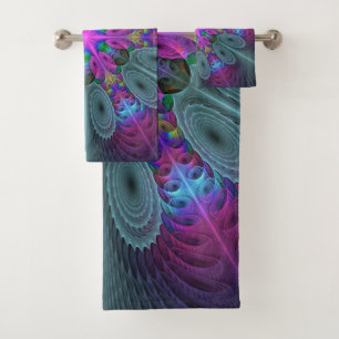 Mandala From Center Colorful Fractal Art With Pink Bath Towel Set