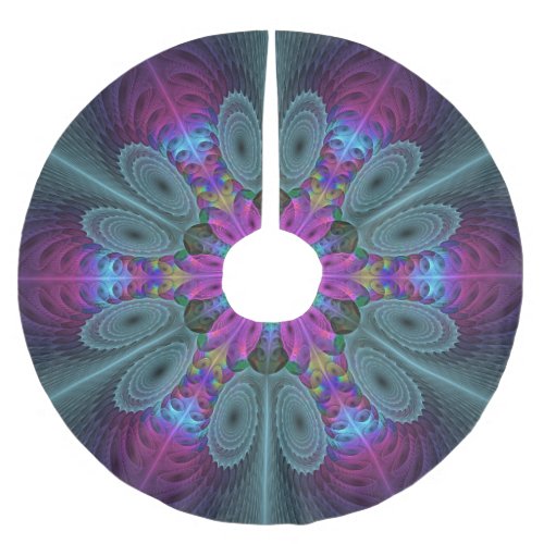 Mandala From Center Colorful Fractal Art With Pink Brushed Polyester Tree Skirt