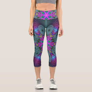Mandala From Center Colorful Fractal Art With Pink Capri Leggings