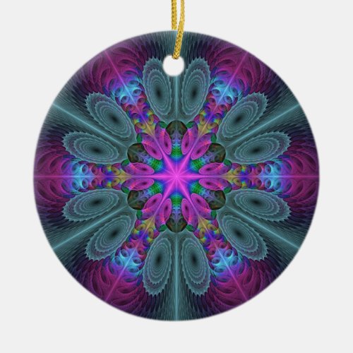 Mandala From Center Colorful Fractal Art With Pink Ceramic Ornament