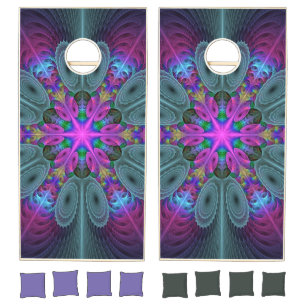 Mandala From Center Colorful Fractal Art With Pink Cornhole Set