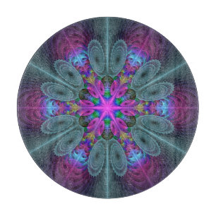 Mandala From Center Colorful Fractal Art With Pink Cutting Board
