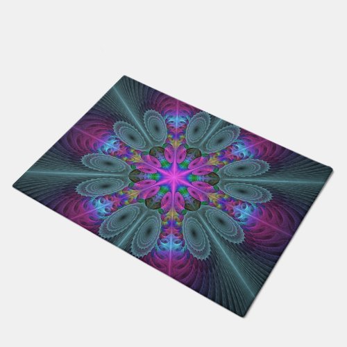 Mandala From Center Colorful Fractal Art With Pink Doormat