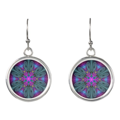 Mandala From Center Colorful Fractal Art With Pink Earrings