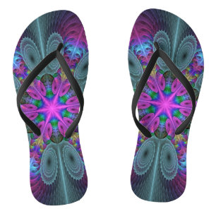 Mandala From Center Colorful Fractal Art With Pink Flip Flops