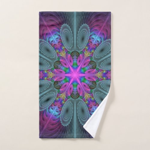 Mandala From Center Colorful Fractal Art With Pink Hand Towel