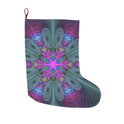 Mandala From Center Colorful Fractal Art With Pink Large Christmas Stocking