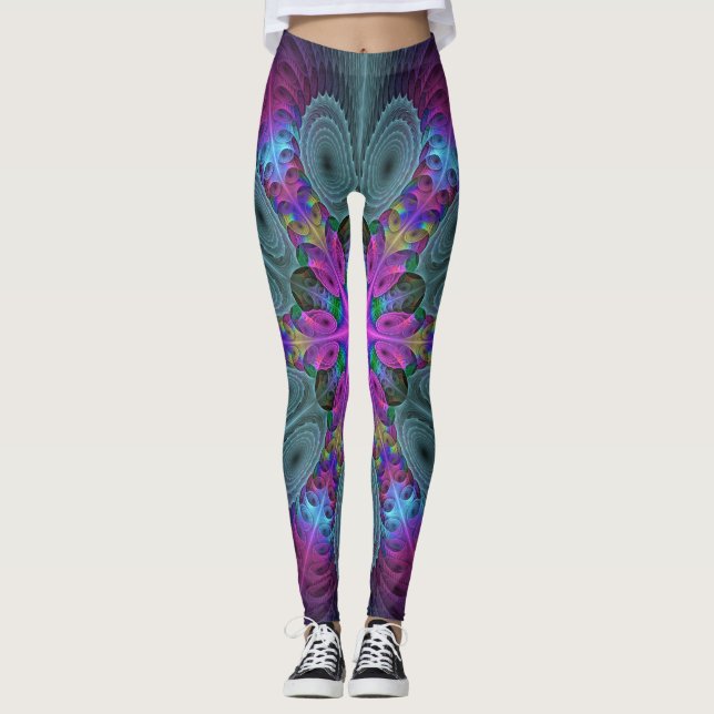 Mandala From Center Colorful Fractal Art With Pink Leggings (Front)