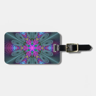 Mandala From Center Colorful Fractal Art With Pink Luggage Tag