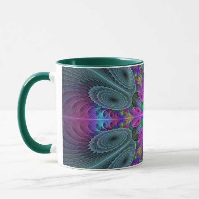 Mandala From Center Colorful Fractal Art With Pink Mug (Left)