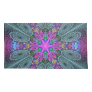 Mandala From Center Colorful Fractal Art With Pink Pillow Case