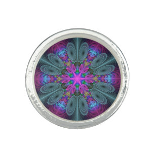 Mandala From Center Colorful Fractal Art With Pink Ring