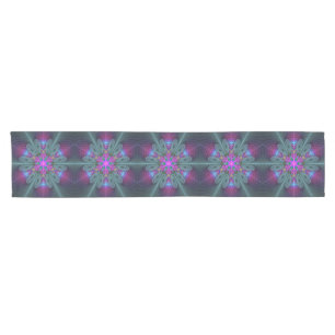 Mandala From Center Colorful Fractal Art With Pink Short Table Runner