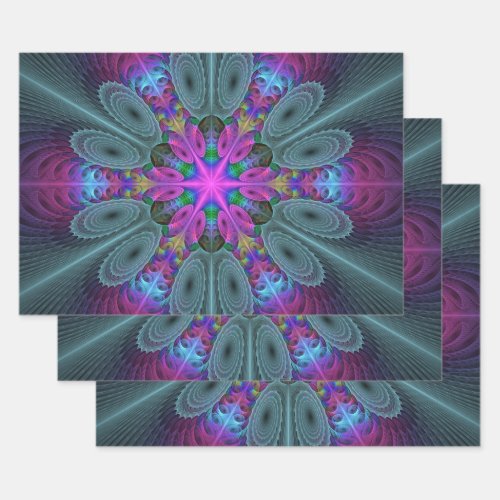 Mandala From Center Colorful Fractal Art With Pink Wrapping Paper Sheets