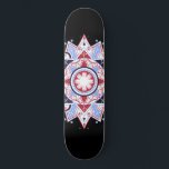 Mandala Geometric Abstract Pattern Blue Red Black Skateboard<br><div class="desc">A beautiful mandala symmetrical geometric pattern red blue on black.</div>