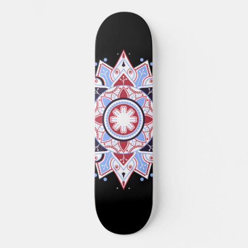 Mandala Geometric Abstract Pattern Blue Red Black Skateboard