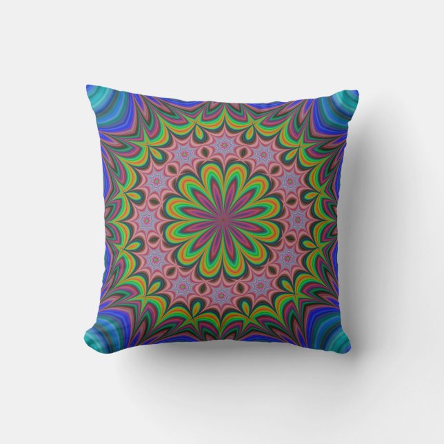 Mandala Geometric Rosette Retro Hippie Throw Pillow (Front)