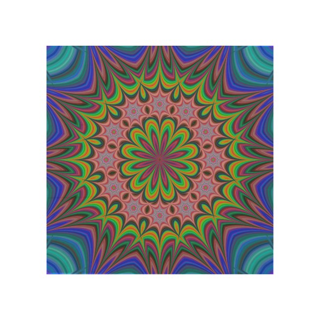 Mandala Geometric Rosette Retro Hippie Wood Wall Art (Front)