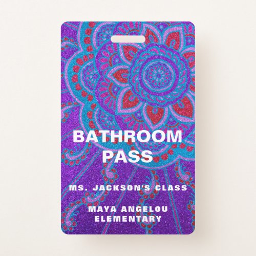 Mandala Glitter Back To School Bathroom Hall Pass Badge
