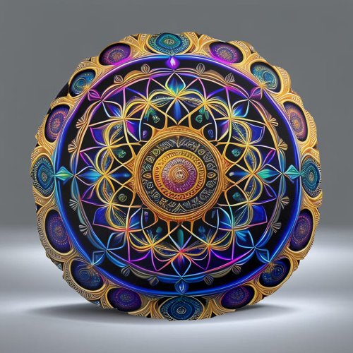 Mandala Gold Colorful Iridescence Illustration Round Pillow