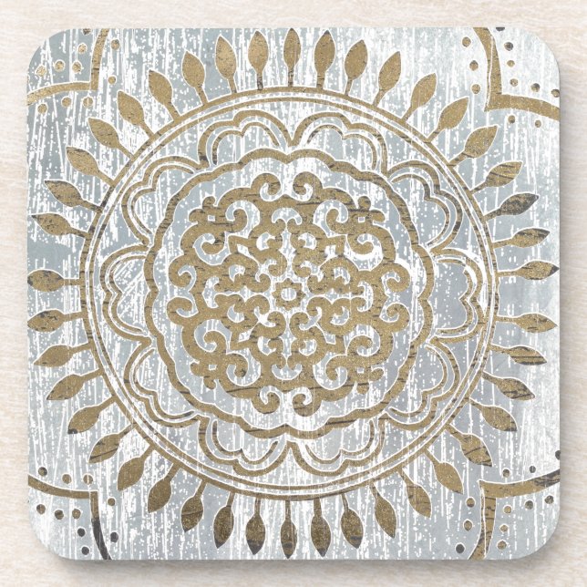 Mandala Gold Design Drink Coaster (Front)