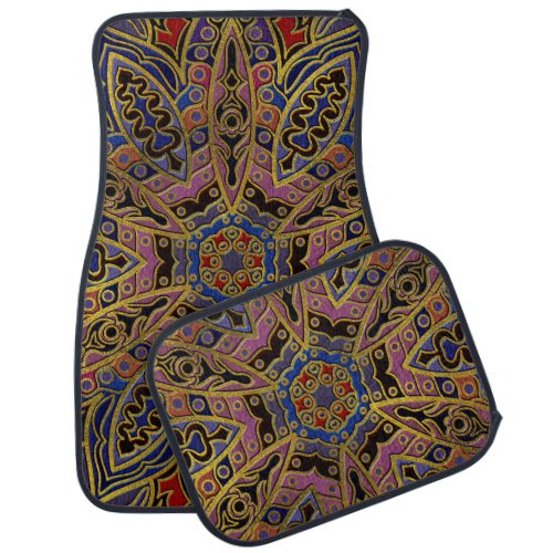 Mandala Gold Embossed on Faux Leather Car Floor Mat