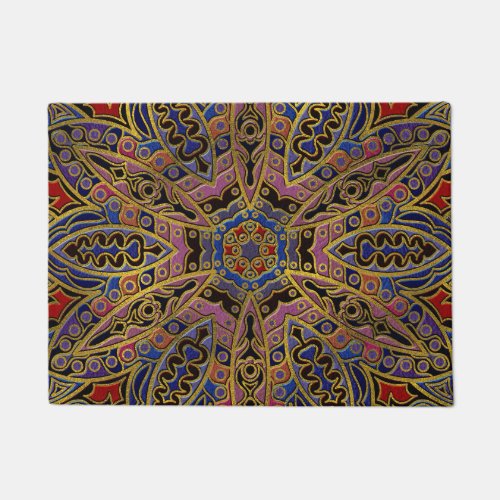 Mandala Gold Embossed on Faux Leather Doormat