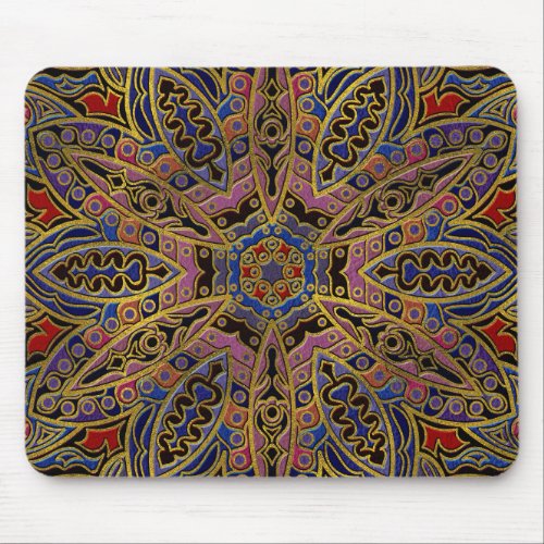 Mandala Gold Embossed on Faux Leather Mouse Pad