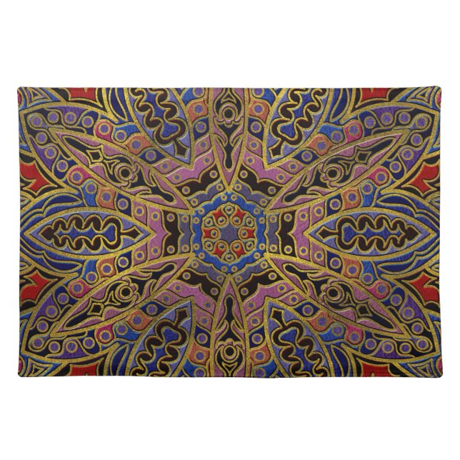 Mandala Gold Embossed on Faux Leather Placemat (Front)