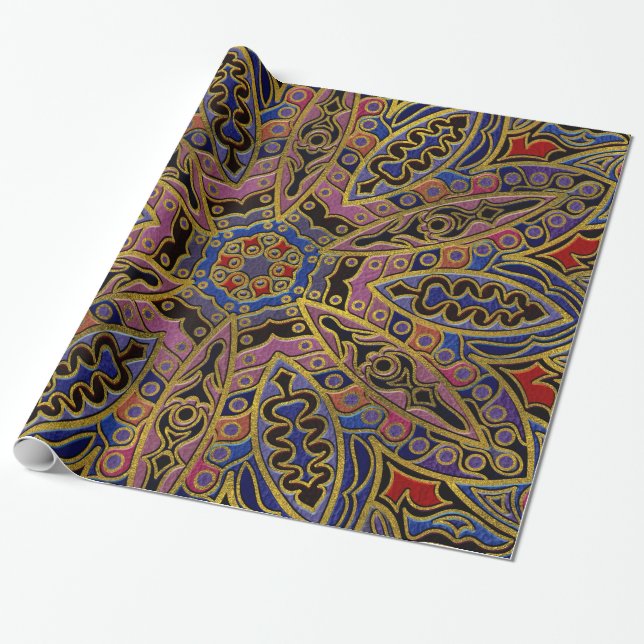 Mandala Gold Embossed on Faux Leather Wrapping Paper (Unrolled)