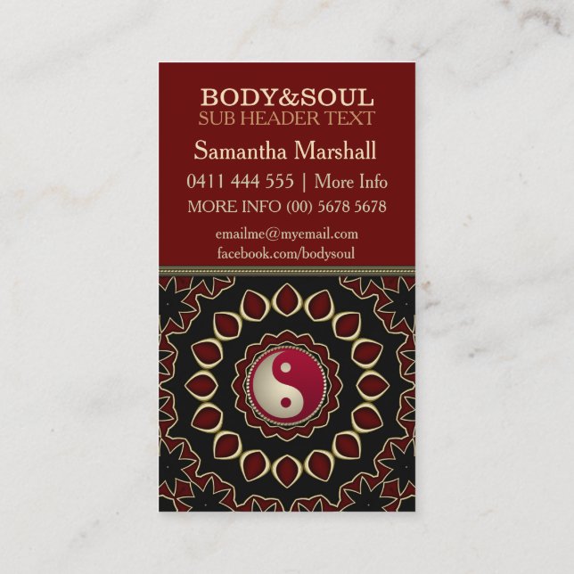 Mandala Gold Red YinYang New Age Business Cards (Back)