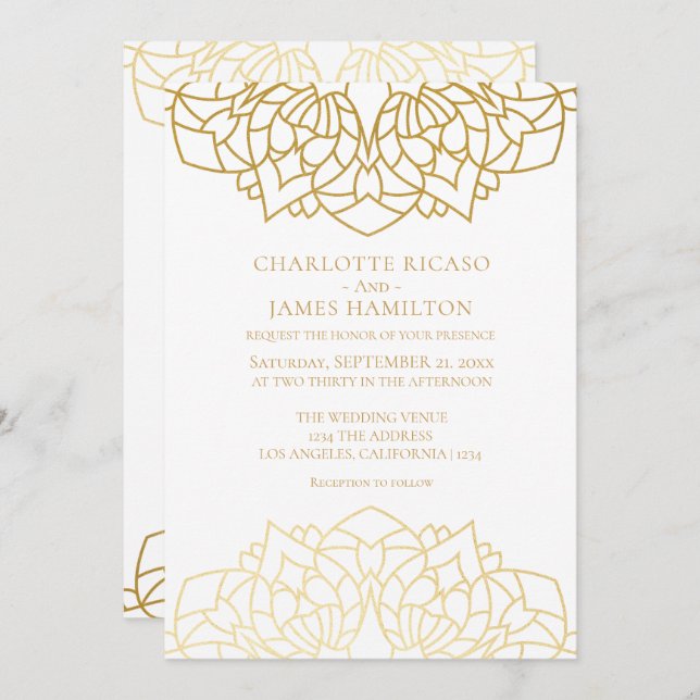 Mandala Gold White Pattern Personalized Wedding Invitation (Front/Back)