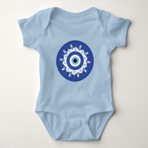 Mandala Greek Evil Eye Blue White Baby Bodysuit
