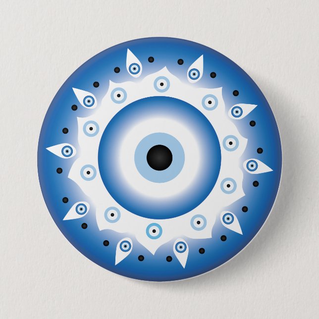 Mandala Greek Evil Eye Blue White Button (Front)