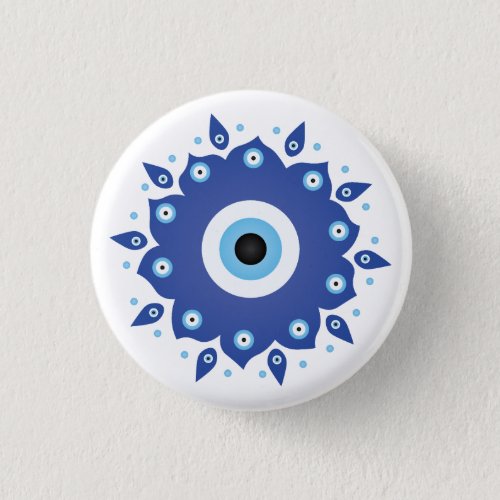 Mandala Greek Evil Eye Blue White Button