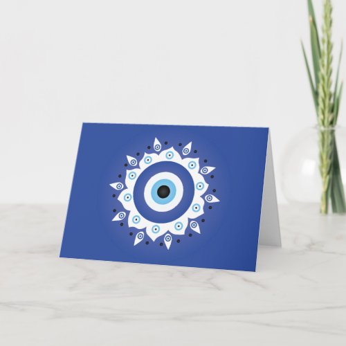 Mandala Greek Evil Eye Blue White Card
