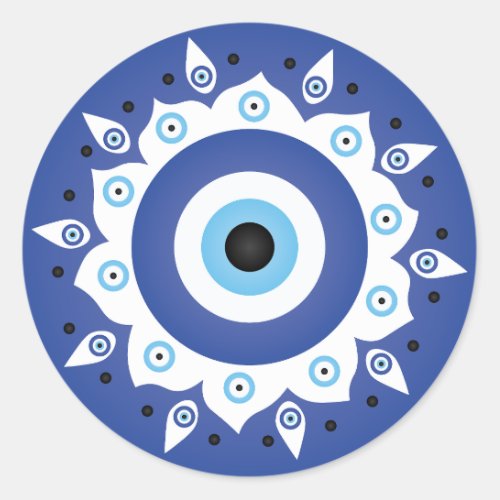 Mandala Greek Evil Eye Blue White Classic Round Sticker