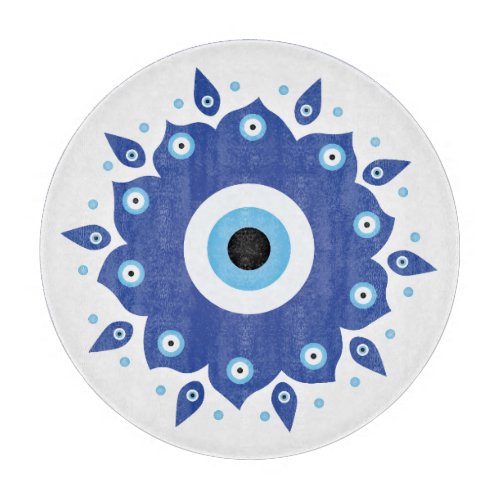 Mandala Greek Evil Eye Blue White Cutting Board