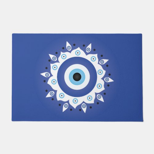 Mandala Greek Evil Eye Blue White Doormat