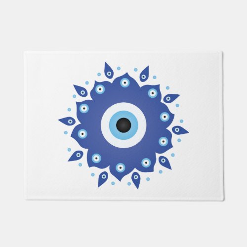 Mandala Greek Evil Eye Blue White Doormat