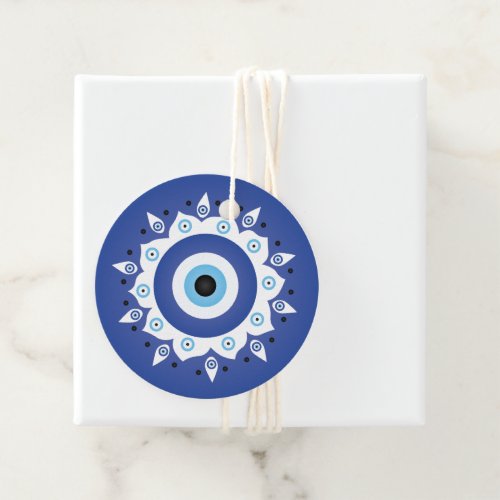 Mandala Greek Evil Eye Blue White Favor Tags