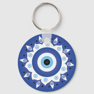 Mandala Greek Evil Eye Blue White Keychain