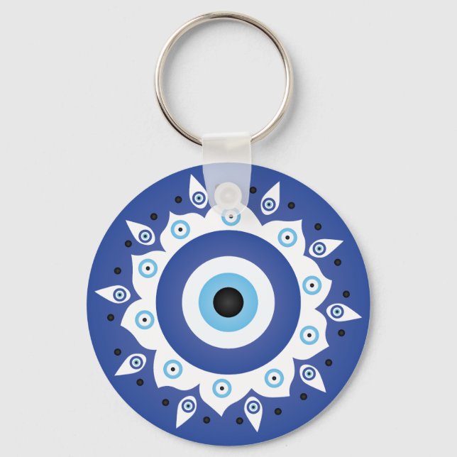 Mandala Greek Evil Eye Blue White Keychain (Front)