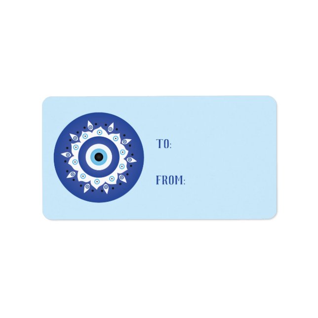 Mandala Greek Evil Eye Blue White Label (Front)
